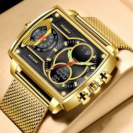Wristwatches LIGE Top Brand Luxury Men Watch FOXBOX Fashion Square Watch Men Casual Sports Waterproof Double Display Watch Relogio Masculino 230410