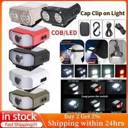 Head lamps Sensor Cap Clip Light COB LED Fishing Headlamp Waterproof Headlight USB Rechargeable Running Camping Emergency Head Flashlight P230411