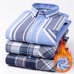 Men's Casual Shirts Men Thicken Fleece Autumn Winter Long Sleeve Business Plaid Oxford Warm Clothes Turn Down Collar Button Up Classic