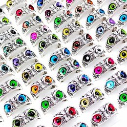 Cluster Rings 1020PcsLot Vintage Cute Owl Animal Open Rings for Men and Women Punk Multicolor Eyes Adjustable Jewellery Party Gift Wholesale 230411