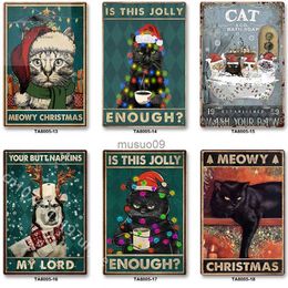 Christmas Decorations Christmas Funny Cat Metal Tin Signs for Home Living Room Wall Art Decor Festival Party Plaques Vintage Posters Garage Cafe PlateL231111