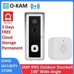 Doorbells 3MP 130 View Angle Wireless WiFi Enabled Video Doorbell IP65 Outdoor Siren Door Bell Free Cloud Camera with Demolition Alarm YQ231111