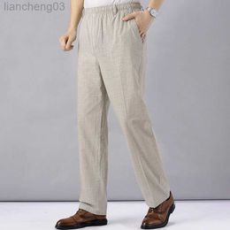 Men's Pants Men's Linen Pants High Waist Lightweight Summer Pants Men 2022 Thin Clothing Loose Cotton Trouser Elastic Band Work Vintage Pant W0411