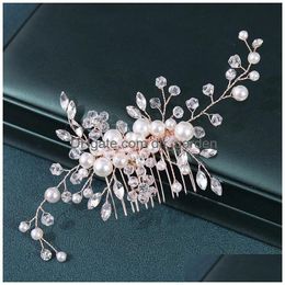 Headbands Handmade Pearl And Beads Wedding Hair Comb Crystal Bride Rose Gold Headpiece For Women Jewelry Drop Delivery Jewelr Dhgarden Dhavl