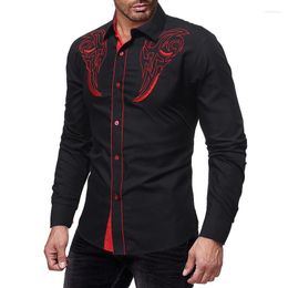 Men's Casual Shirts Fashion Print Slim Polo Shirt Spring Autumn Long Sleeve Turn Down Collar Button Polos Men Outwear Straight Tee T-shirts