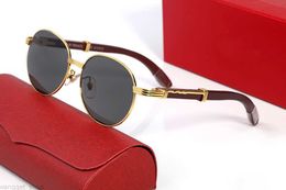 Round Designer Sunglasses for Women Fashion Mens Sunglass UV400 Protection Oval Sport Vintage Oversized Full Frame Wooden Eyeglasses Man glass