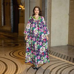 Ethnic Clothing Luxury Muslim Women Floral Long Sleeve Abaya Dress For Elegant Eid Arab Femme Evening Party Jalabiya Islamic Turkey