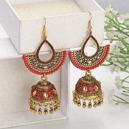 Dangle Earrings Vintage Geometric Ethnic Boho For Women Sector Shape Crystal Bell Dangling Rope Wrap Handmade Ear Rings