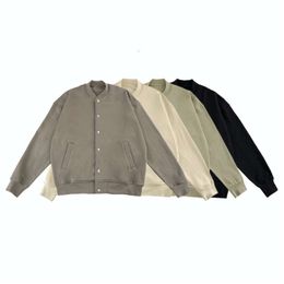 Essentials Plain Bomber Jacket Fog Loose Snap Plunged Stand Collar