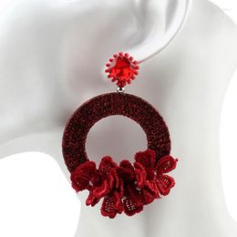 Dangle Earrings Florosy Lace Crochet Flower Pendant Big Resin Statement Drop For Women Fashion Bead Rope Thread