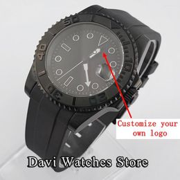 Wristwatches 40mm Sterile 24 Jewels Japan NH35 Top Mens Watches Black PVD Case Rubber Strap Sapphire Automatic Movement Men's Wristwatch