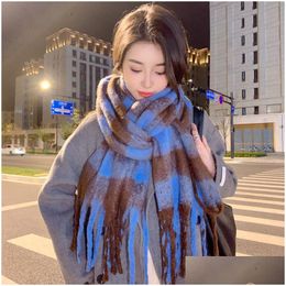8 Colours Imitation Cashmere Plaid Scarf Advanced Sense Thickened Medium Long Fringe Warm For Girls Gift Drop Delivery Dhvpy