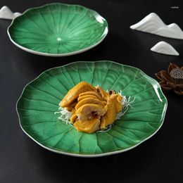 Plates Chinese Style Featured Lotus Leaf Plate El Clubhouse Tableware Exquisite Cold Dish Creative Ceramic Dinner