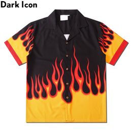 Men's Casual Shirts Dark Icon Flame Shirt Men Vintage Street Men's Shirt Summer Hawaiian Shirt Man Clothing 230410