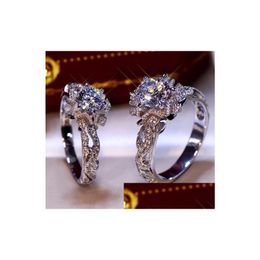 1Ct Classic Solid 925 Sterling Sier Wedding Anniversary Lovers Sona Diamond Ring Engagement Party Band Fine Jewellery Men Women Fan Drop Dhzvs