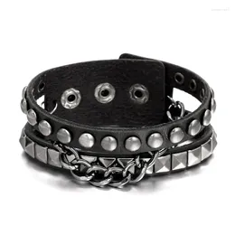 Charm Bracelets Punk Row Cuspidal Spike Rivet Leather Bracelet For Women Men Gothic Cosplay Jewellery Wide Party Gifts Wholesale