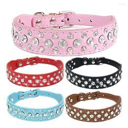 Dog Collars Pu Adjustable Leather Pet Traction Crystal Neck Set Zinc Alloy Buckle Collar Flash Rhinestone