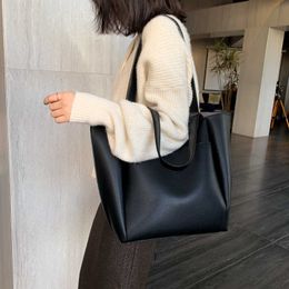 Shopping Bags High Quality Soft Leather Woman Casual Tote Shopper Solid Colour Handbags Large Capacity Single Shoulder Bag with Outer Pocket