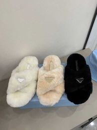 High P prad end cross women's rabbit hair slippers designer fashionable noble full anti slip sandals 35-41