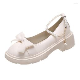 Dress Shoes Mary Jane Women's 2023 Thick Bottom Pearl Buckle Trendy Cute Bow Women Matching And Bag