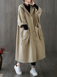 Women's Trench Coats Woman Winter for Women Loose Long Large Pocket Hooded Casual Jacket 230411