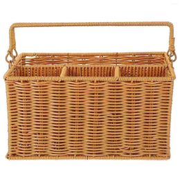 Kitchen Storage Woven Basket Outdoor Picnic Household Imitation Rattan Cutlery Holder Bread Stand