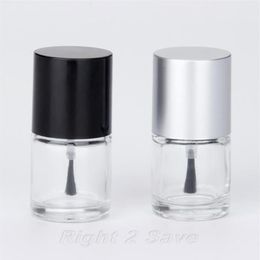 1PC 10ML Nail Polish Bottle with Brush Refillable Empty Cosmetic Containor Glass bottle Nail Art Manicure Tool Black Silver Caps2121