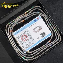 Gra Certificated 10k 14k Real Solid Gold 3mm 4mm Moissanite Jewelry Tennis Chain Necklace for Men Women