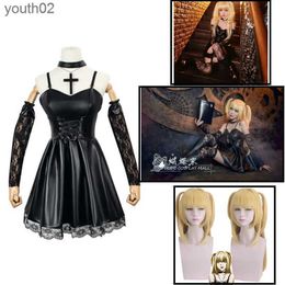 Anime Costumes Death Note Misa Cosplay Come Sexy Women Dress Anime Black Cross Necklace Neck Ring Full Set Golden Wig Halloween Carnival ZLN231111