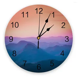 Wall Clocks Landscape Mountains Clock Modern Design Farmhouse Decor Kitchen Vintage PVC Round Living Room Decoration