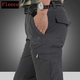 Men's Pants Warm Fleece Winter Pants Thicken Men Zipper Waterproof Work Casual Pants Men Military Tactical Cargo Pants Male Trousers 4XL W0411