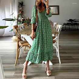 Casual Dresses 2023 Autumn Bohemian Women's Long Dress Half Sleeve V-neck Ruffle Female Summer Fashion Elegant Beach Ladies Clothes