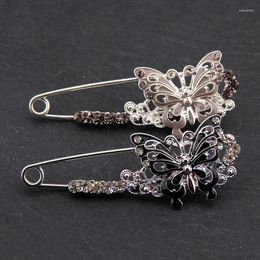 Brooches Women Delicate Shiny White/Black Crystal Rhinestone Silver Plated Hollow Out Metal Enamel Butterfly Lapel Pins Jewellery