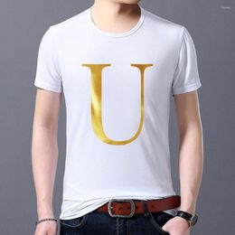 Men's T Shirts Men's Street Fashion T-shirt White Wild Self-cultivation English U Letter Gold Stamping Basic Round Neck Soft Short