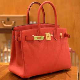 30 Platinum Designer Bag Hand-stitched Original Togo Calfskin Handbag Leather Luxury Red