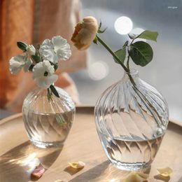 Vases Big Belly Striped Glass Vase Decoration Home Ornament Transparent Flower Arrangement In Living Room And Dining Table Small