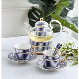 Cups & Saucers European Style Teapot Bone China Coffee Cup Saucer Set Hand-painted Striped Ceramic English Afternoon Tea Drinking232x