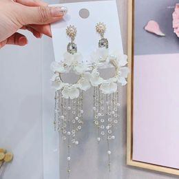 Dangle Earrings Fashion Resin Flower Long 2023 Trendy Designs Bohemia Handmade Petal Pearl Tassel For Women Gift