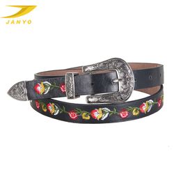 JANYO cheap high quality retro fashion flower embroidery leather belt for women