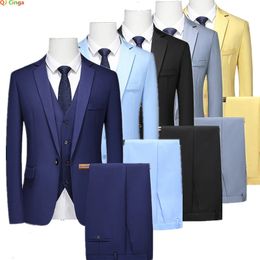 Mens Suits Blazers Luxury 3 Piece Classic Fashion Slim Fit Solid Business Casual Suit Big Size Men Wedding Sets BlazerPantsVest 231110