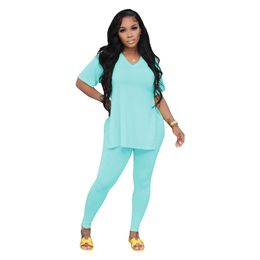 New 2024 Designer Summer Tracksuits Women Two Piece Sets Short Sleeve Split T-shirt and Pants Matching Sets Solid Outfits Casual Jogger Suits Wholesale Clothes 9681