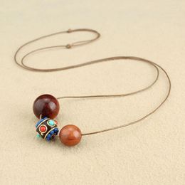 Pendant Necklaces Handmade Necklace Nepal Ball Beads & Purple Light Sandalwood Men Women's Jewelry