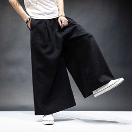 Men's Pants Japan style men's cotton linen wide leg pants plus size ML-7XL Vintage casual Elastic Waist Pockets Joggers Retro Loose Trousers W0411