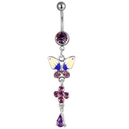 Navel Bell Button Rings D0004 Purple Colour Bowknot Belly Ring 11Mm Longth With 8/5 Mm Balls Body Piercing Jewellery Drop Deli Dhgarden Oteyt