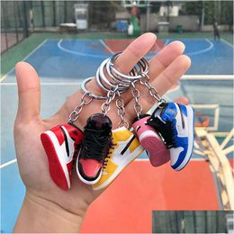 Fashion 100 Styles 3D Basketball Shoes Keychain Stereoscopic Sneakers Key Chain Mini Sport Shoe Keyring Bag Pendant Gift For Men Women Dhkry