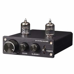 Freeshipping D2 HIFI Tube Preamp 6J1 Valve Audio Preamplifier Dual Channel Treble Bass with Power Adapter Silver Black Hot Sale Pqfmq