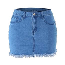 Women Short Denim Skirt Casual Tassels Elastic Mid waist jeans Shorts Skirts A-line Female mini Free Shipping