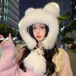 Berets Winter Imitation Mink Hair Cute Plush Lei Feng Cap Women's Thickened Big Head Warm Bear Ears Ear Protector Bomner Hats