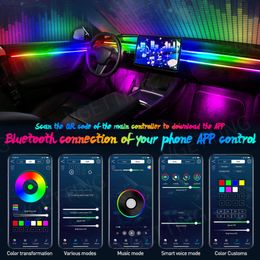 Full Color New Streamer Car Ambient Lights RGB 64 Color Universal LED Interior Hidden Acrylic Strip Symphony Atmosphere Lamp2024