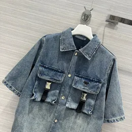 Piece Shirt Brand Summer Fashion Two Women T Dress Short Sleeve Loose Lapel Jacket And Casual Pocket Skirt Ladies Denim Suits